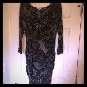 Black and cream lace patterned maternity dress